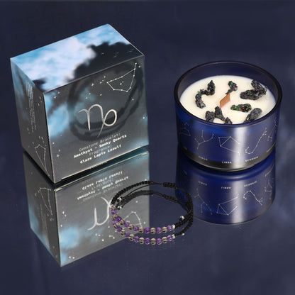 Zodiac Crystal Candle with Gemstone Bracelet – Capricorn