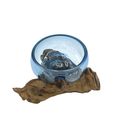 Molten Glass Mini Blue Bowl on Wood