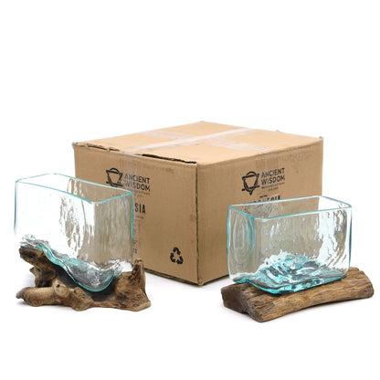 Molten Glass Tank on Wood with Stand Medium Bowl