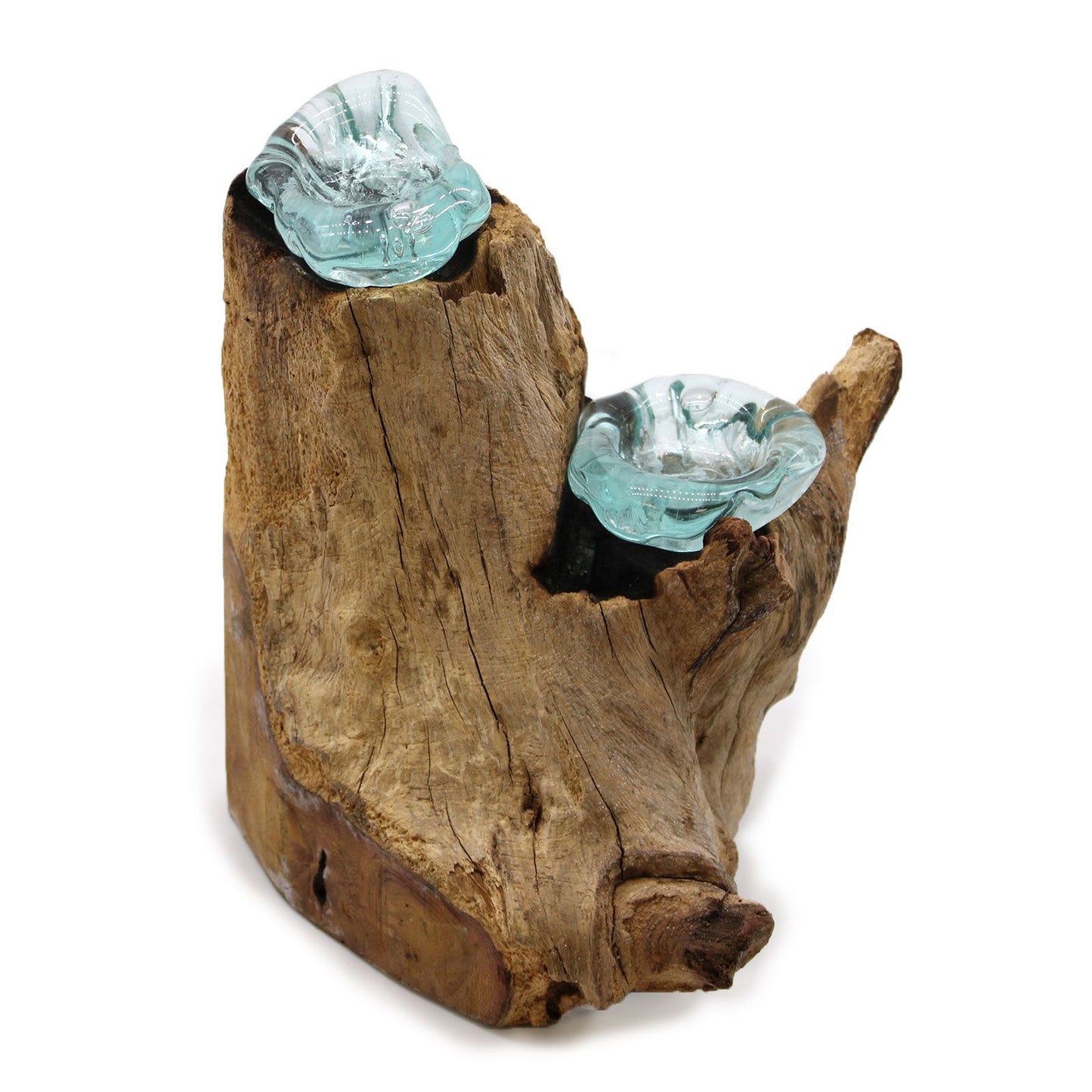 Molten Glass Double Candle Holder on Wood