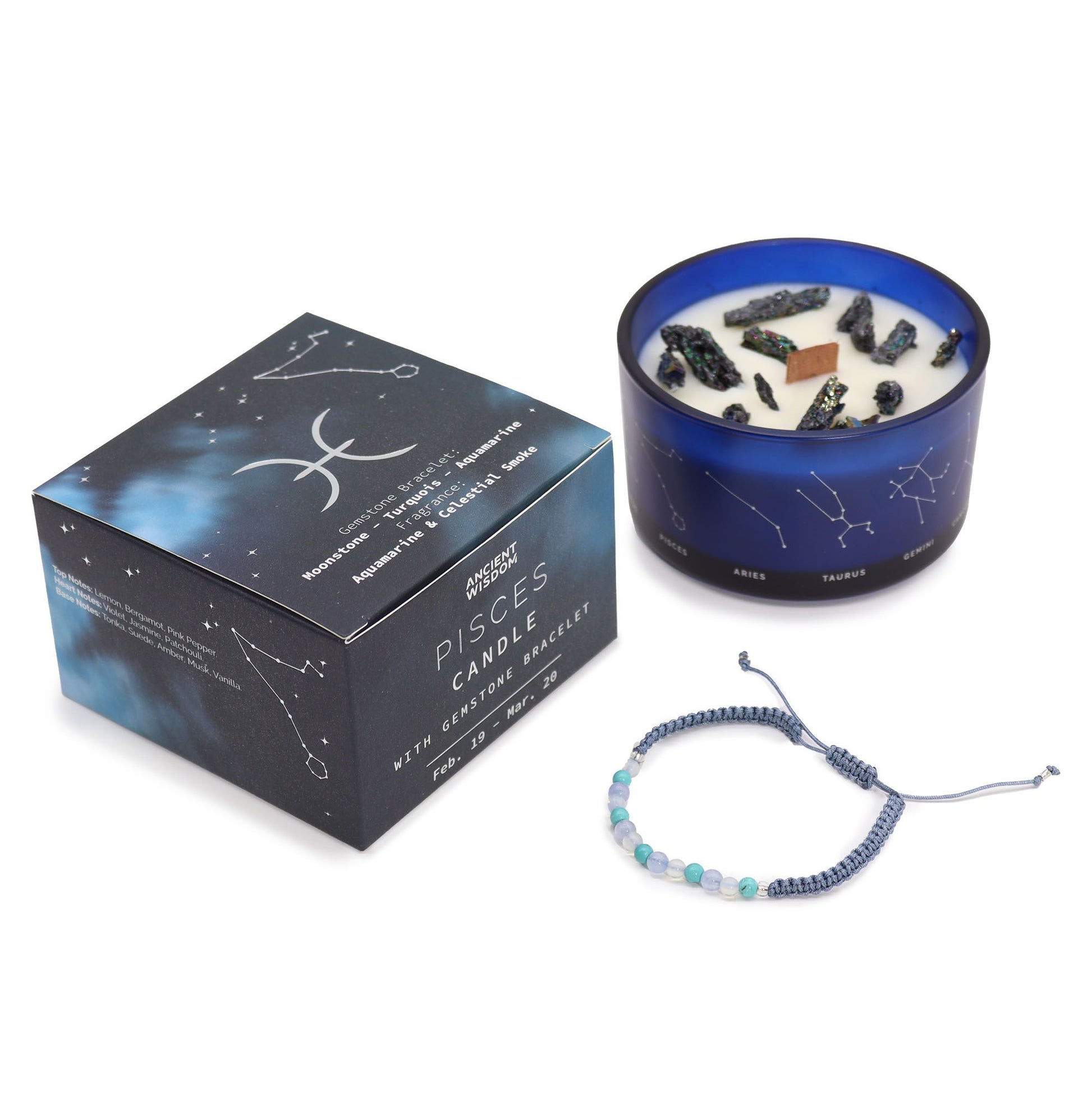 Zodiac Crystal Candle with Gemstone Bracelet – Pisces