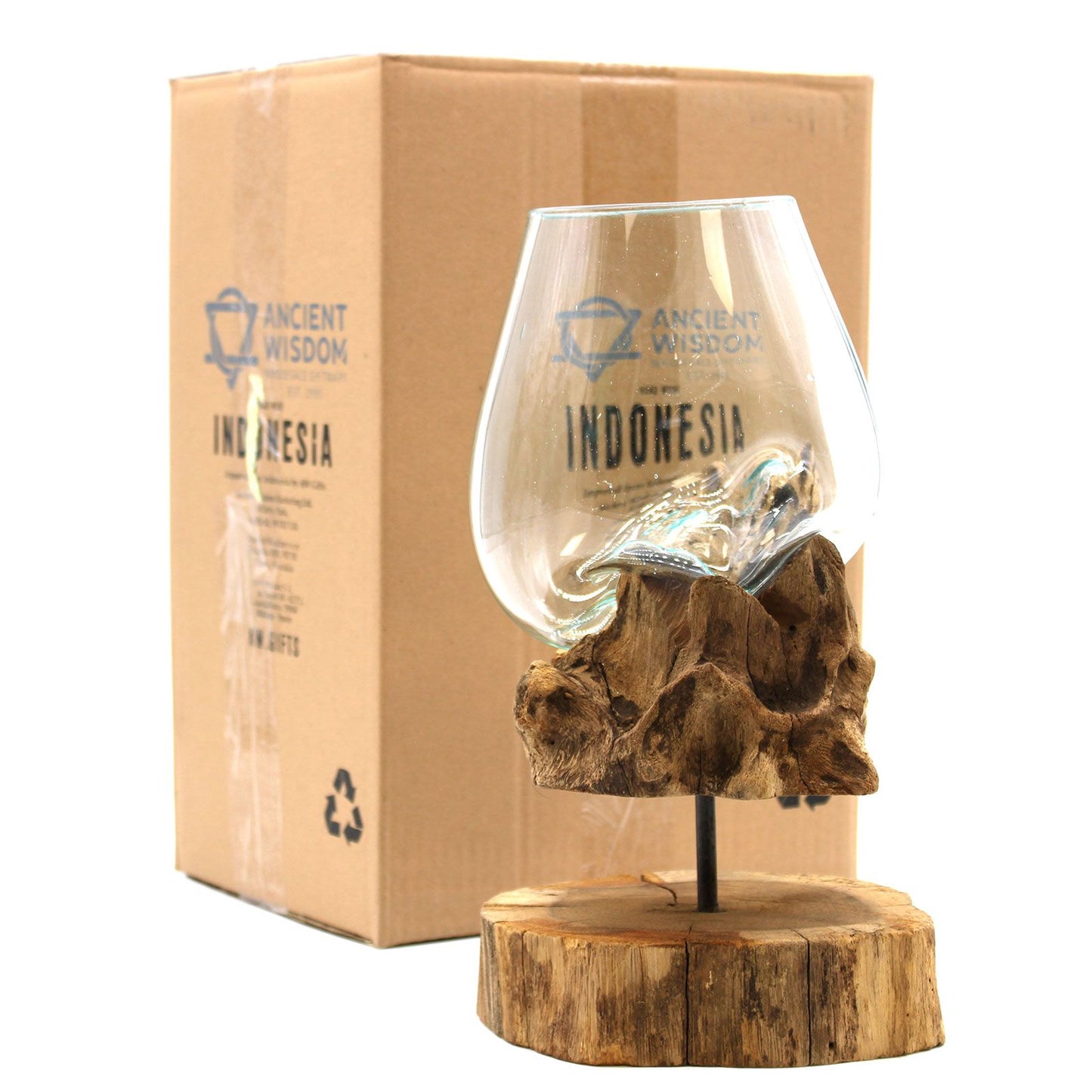 Molten Glass on Wood with Stand Large Bowl