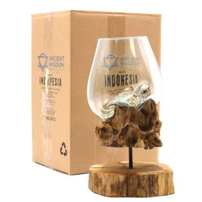 Molten Glass on Wood with Stand Large Bowl