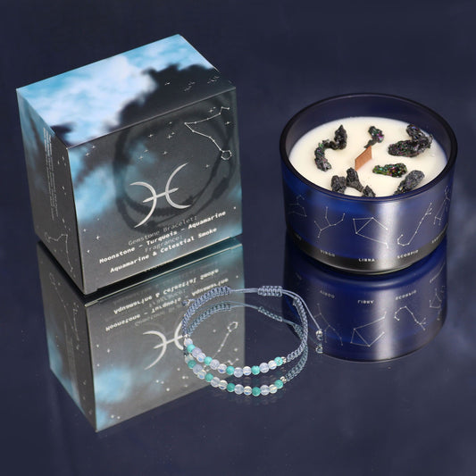 Zodiac Crystal Candle with Gemstone Bracelet – Pisces