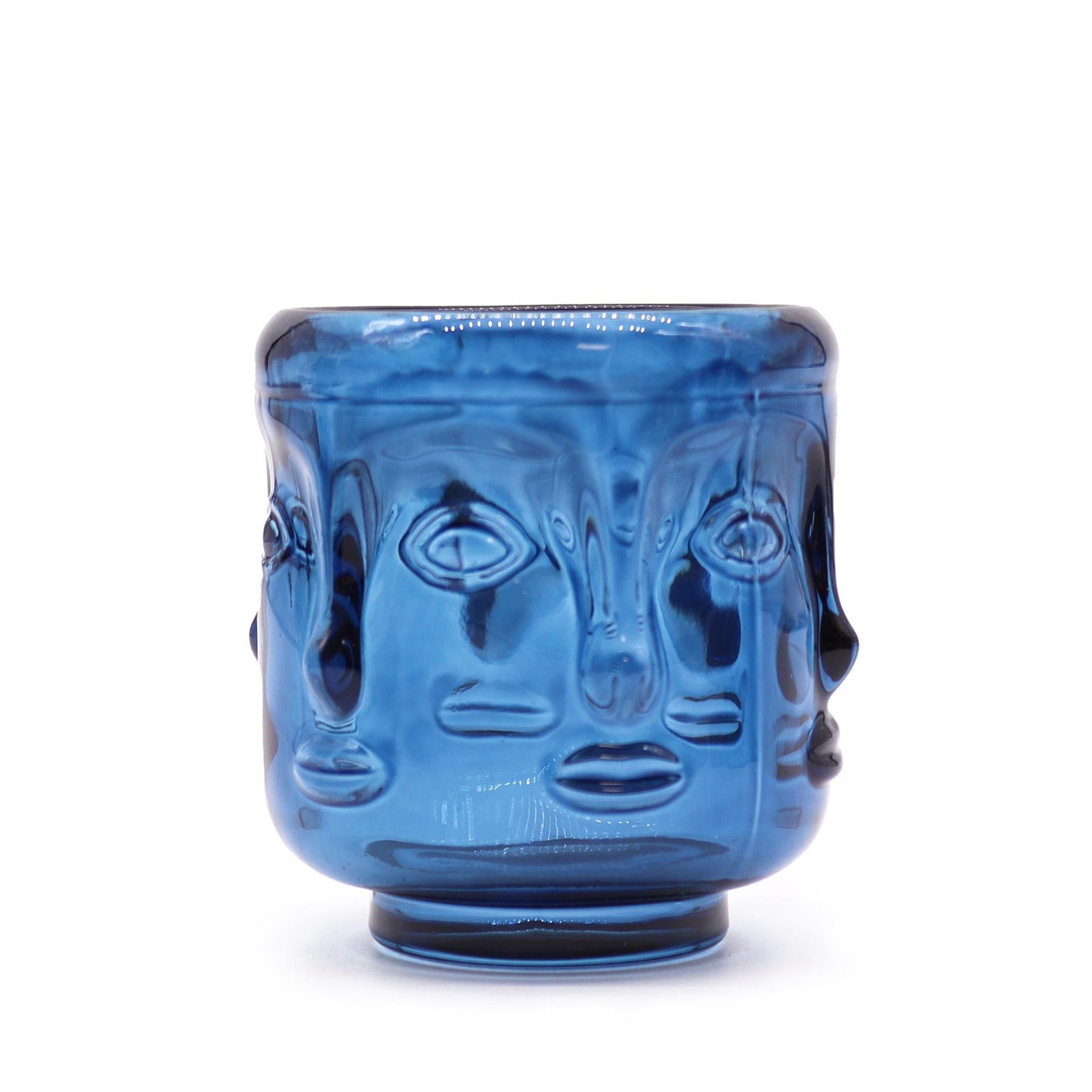 Buddha Faces Glass Candle Jar – Royal Blue