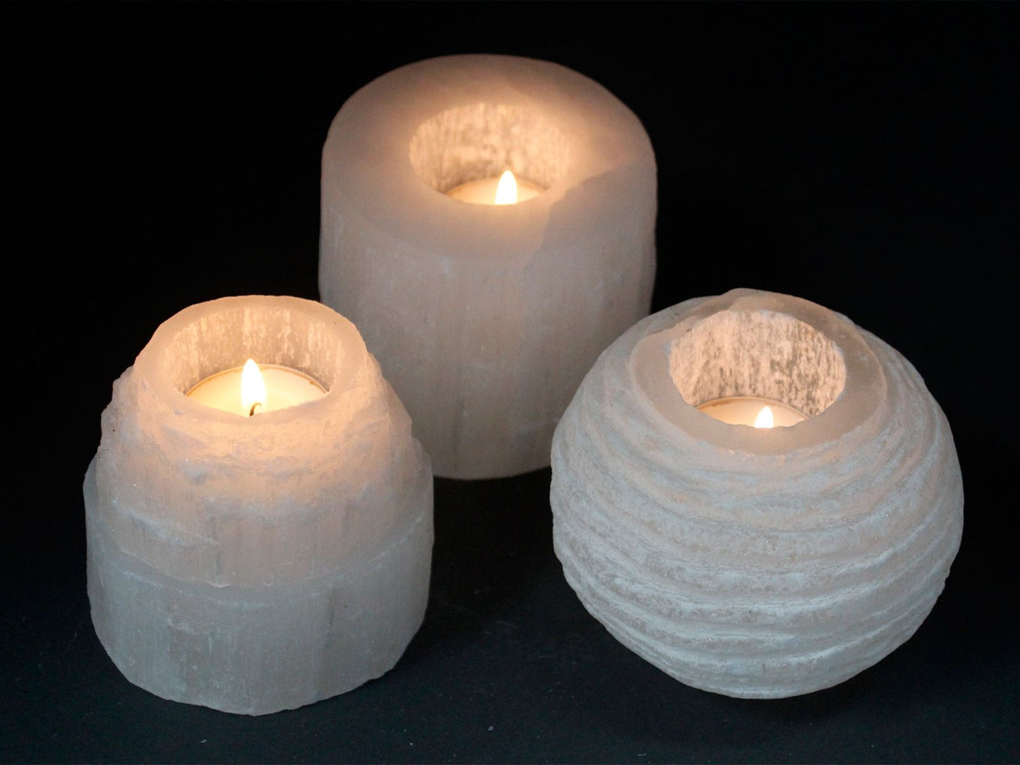Selenite Snowball Candle Holder – 8cm