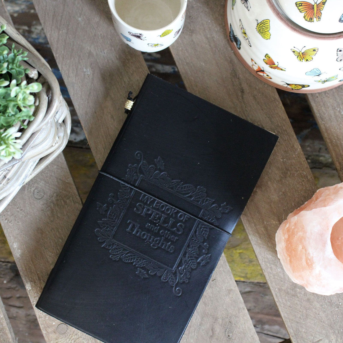 Handmade Leather Journal – My Book of Spells and other Thoughts – Black
