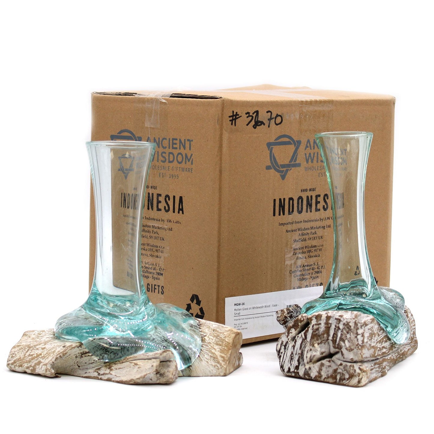 Molten Glass on Whitewash Wood Vase Small