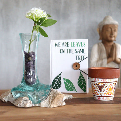 Molten Glass on Whitewash Wood Vase Small