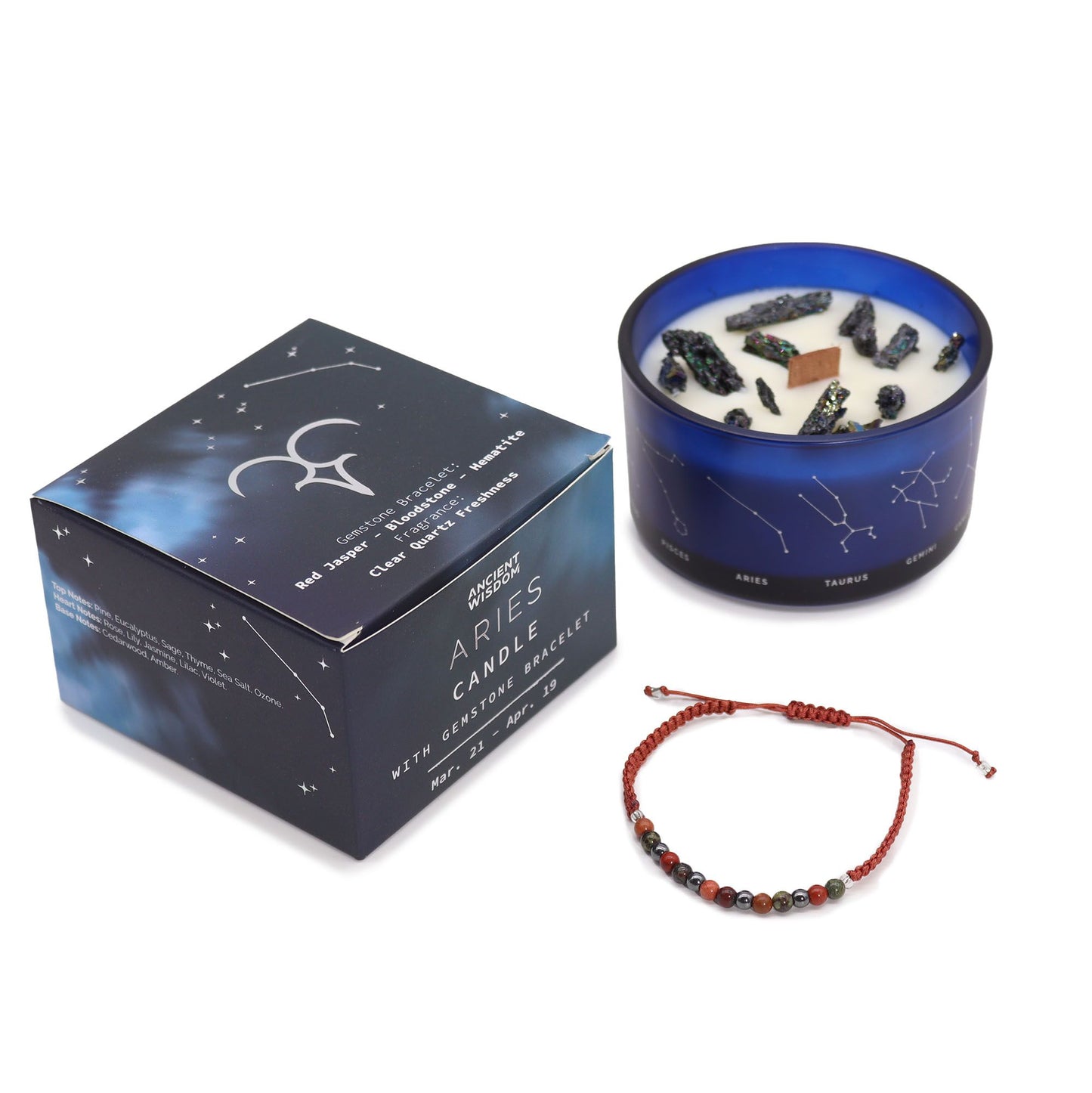 Zodiac Crystal Candle with Gemstone Bracelet – Aries