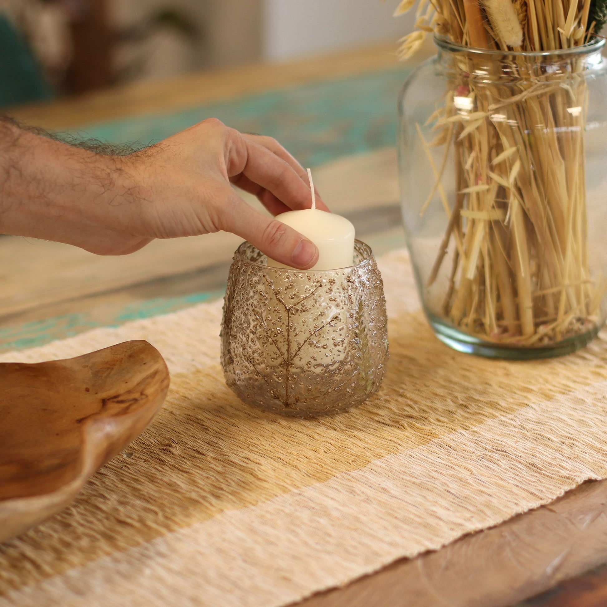 Floral Glass Candle Holder – Pino Straight (10 x 9cm)