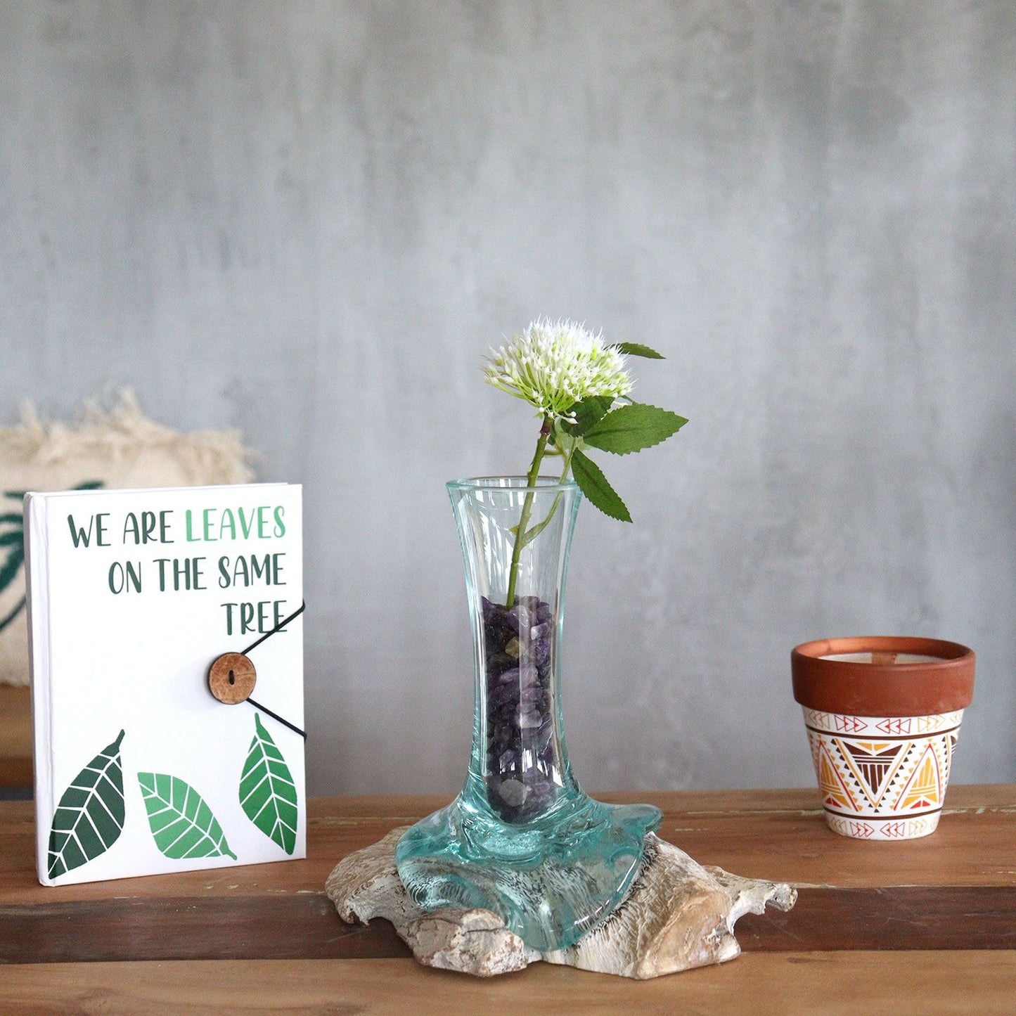 Molten Glass on Whitewash Wood Vase Small