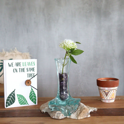 Molten Glass on Whitewash Wood Vase Small