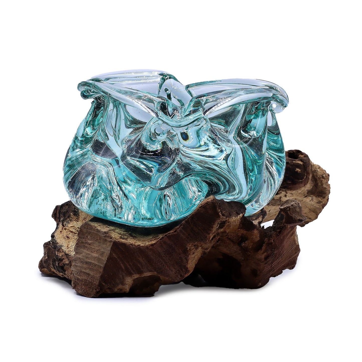 Molten Glass Chunky Ashtray Candle Holder on Wood 23cm