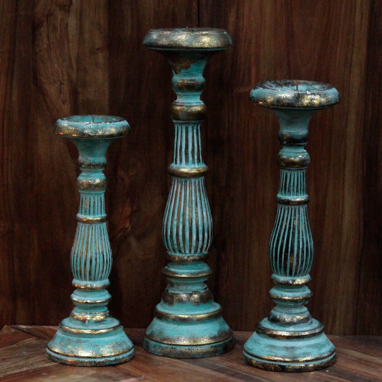 Medium Turquoise & Gold Candle Holder
