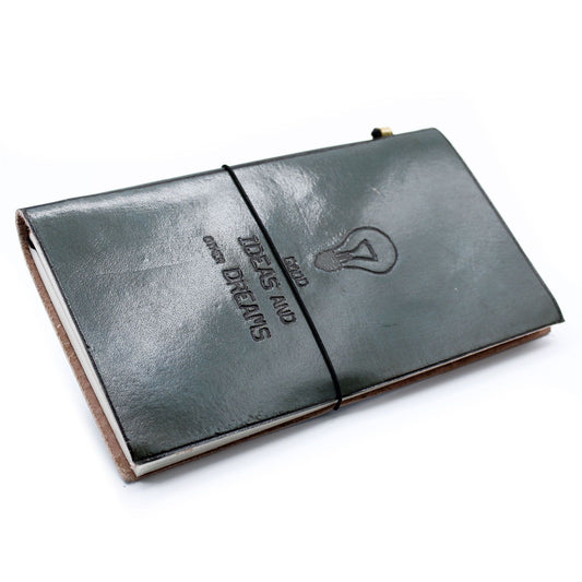 Handmade Leather Journal – Good Ideas and Other Dreams – Grey (80 pages)