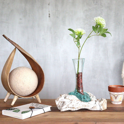 Molten Glass on Whitewash Wood Vase Small