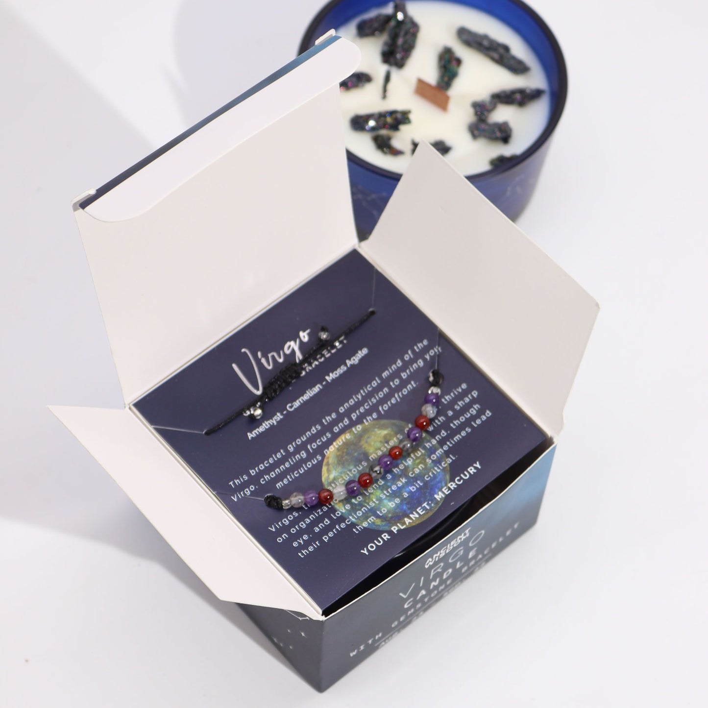 Zodiac Crystal Candle with Gemstone Bracelet – Virgo