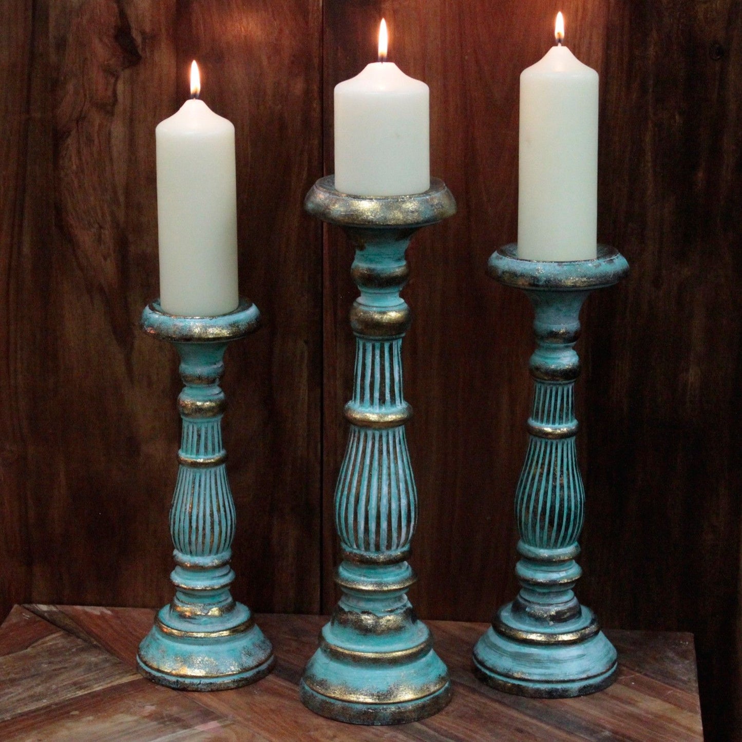 Medium Turquoise & Gold Candle Holder
