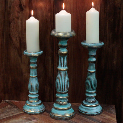 Medium Turquoise & Gold Candle Holder