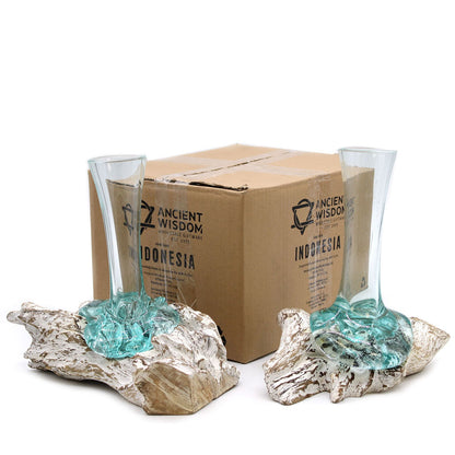 Molten Glass on Whitewash Wood Vase Medium