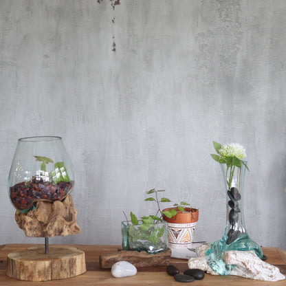 Molten Glass on Wood Vase