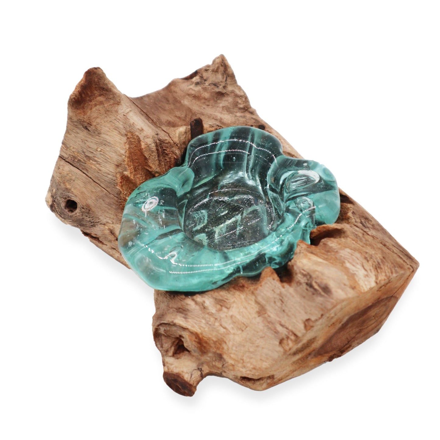 Molten Glass Single Candle Holder on Wood