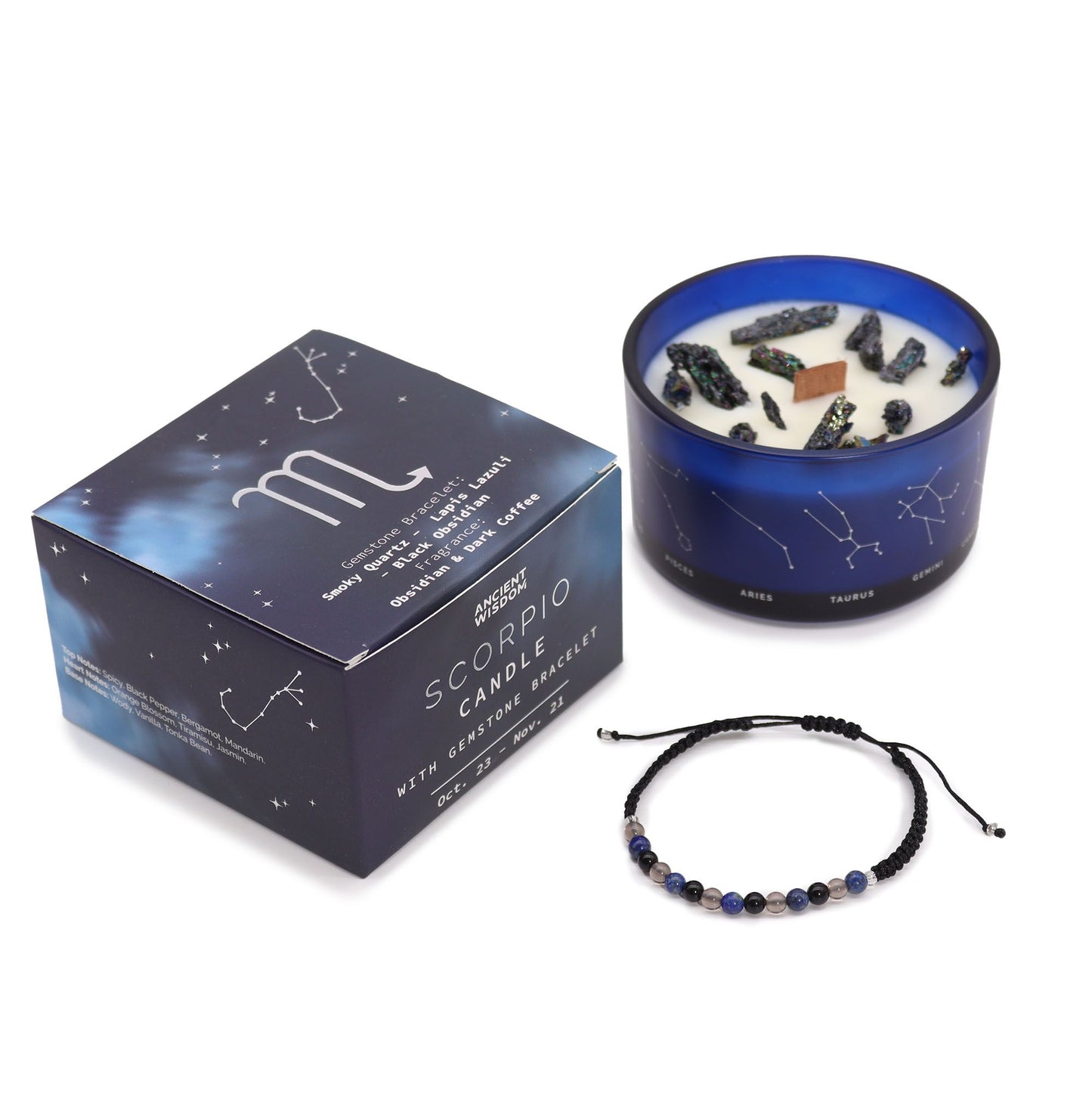 Zodiac Crystal Candle with Gemstone Bracelet – Scorpio