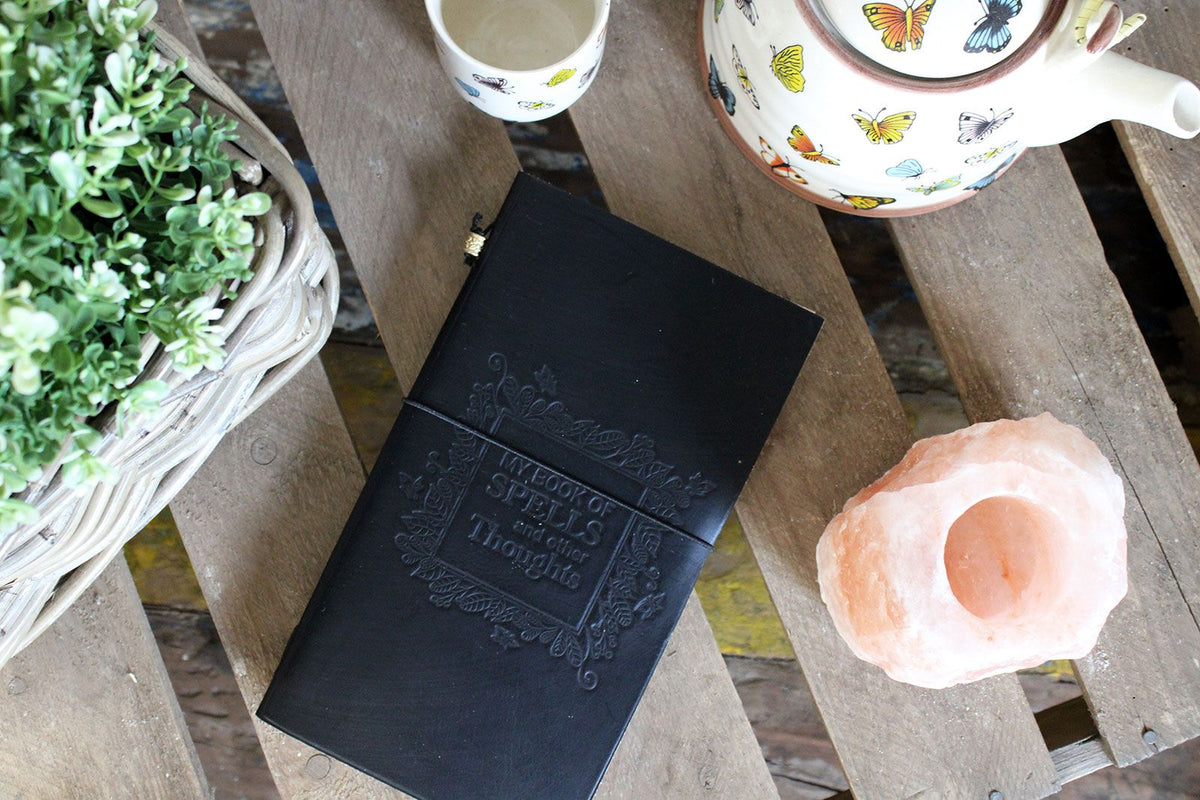 Handmade Leather Journal – My Book of Spells and other Thoughts – Black