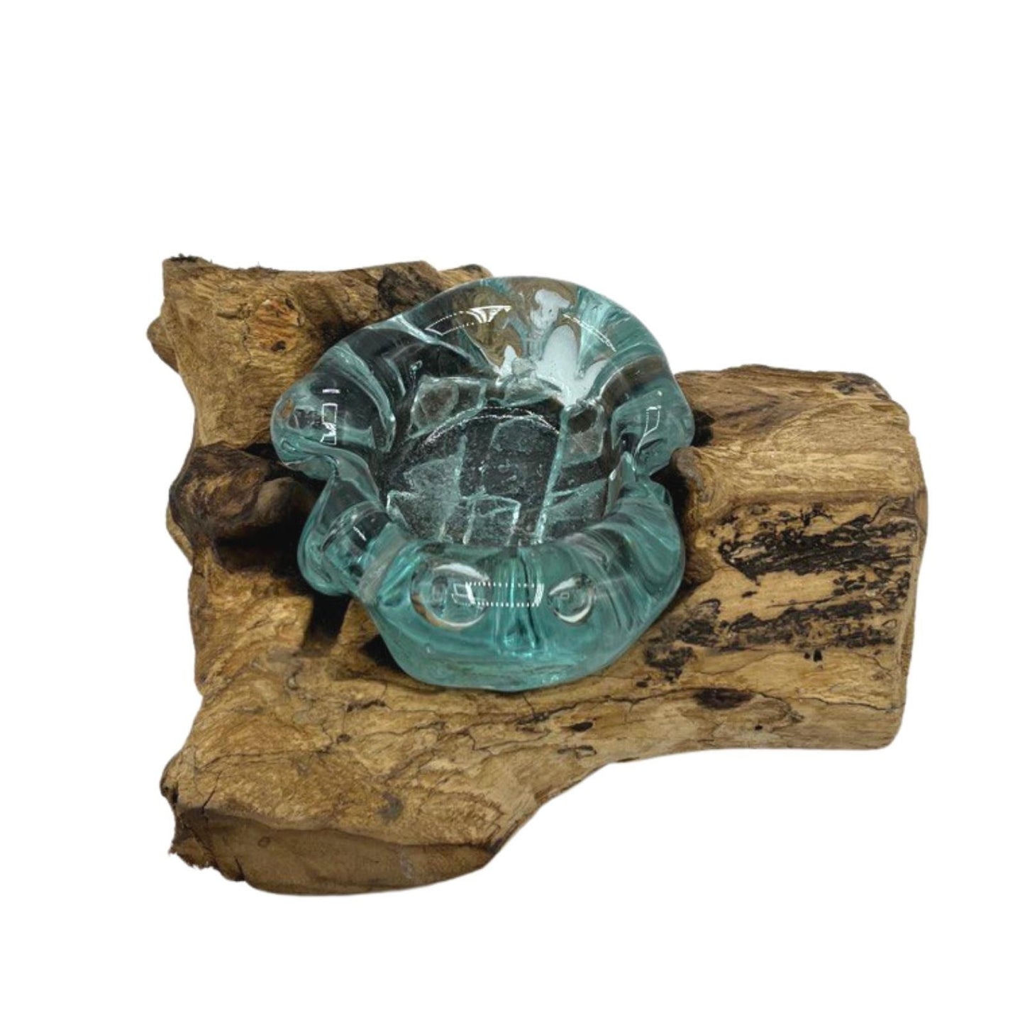 Molten Glass Single Candle Holder on Wood