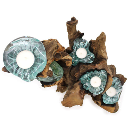 Molten Glass Five Candle Holder on Wood