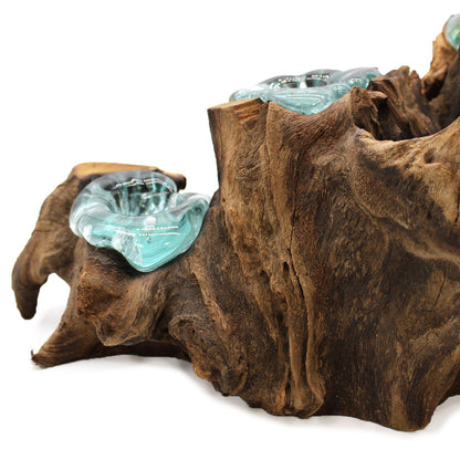 Molten Glass Five Candle Holder on Wood