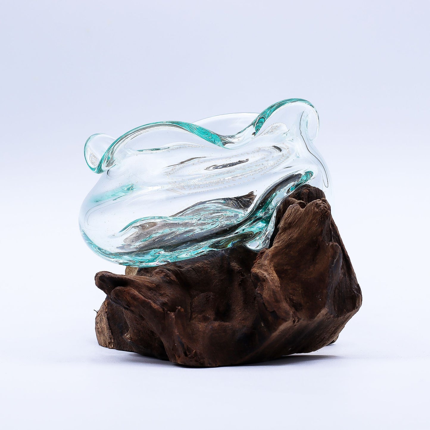 Molten Glass Wavy Bowl on Wood 18cm