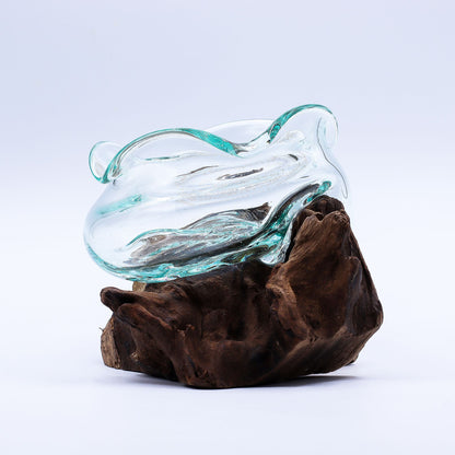 Molten Glass Wavy Bowl on Wood 18cm