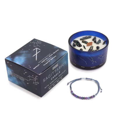 Zodiac Crystal Candle with Gemstone Bracelet – Sagittarius