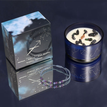 Zodiac Crystal Candle with Gemstone Bracelet – Sagittarius