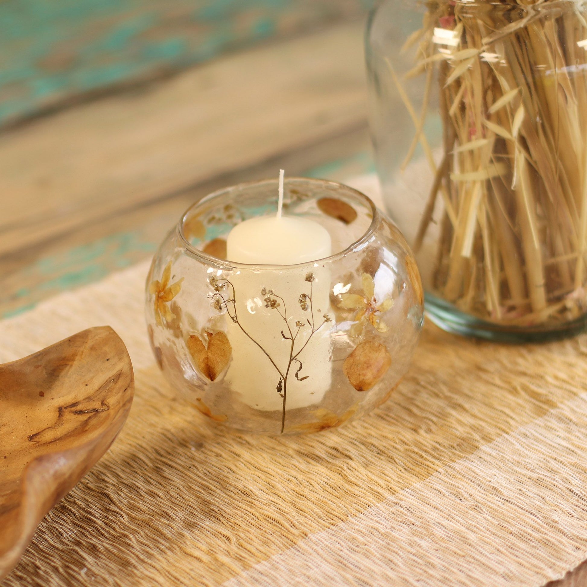 Floral Glass Candle Holder – Rosa Large Bowl (12 x 13cm)