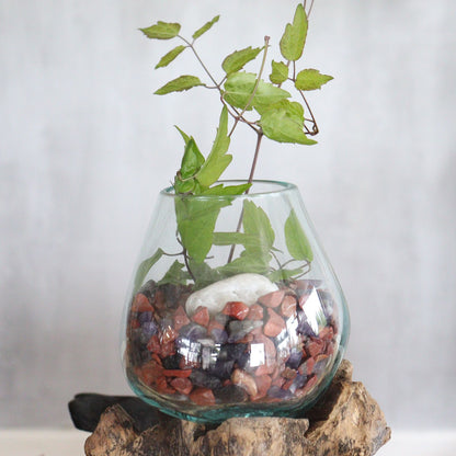 Molten Glass on Wood with Stand Large Bowl