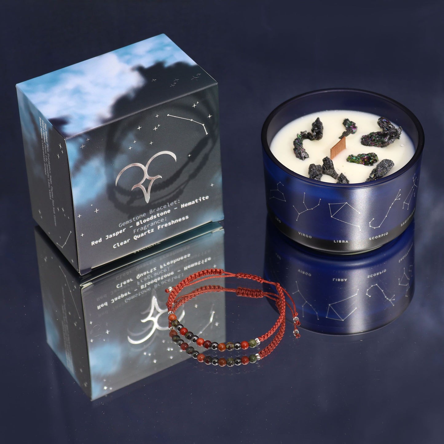 Zodiac Crystal Candle with Gemstone Bracelet – Aries