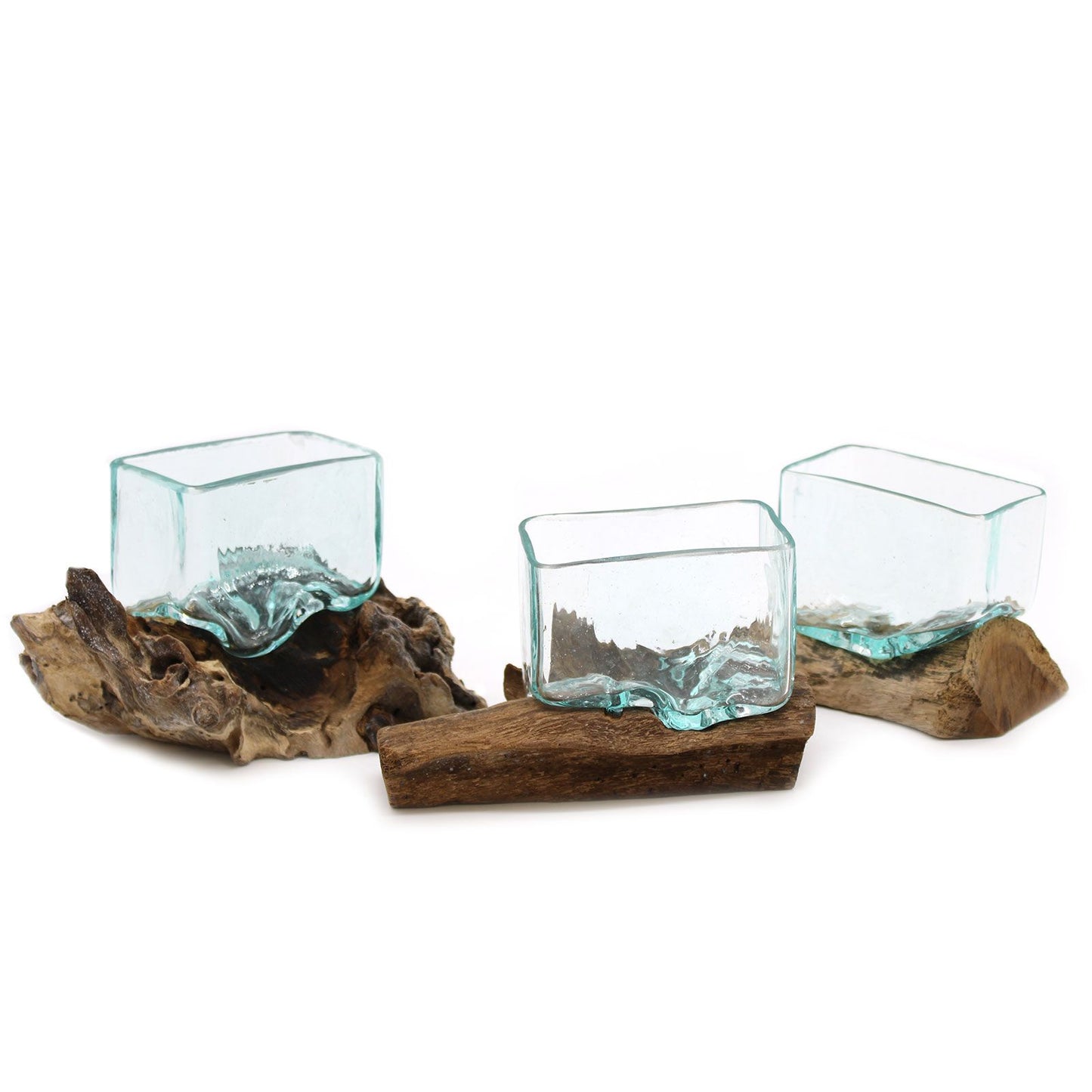 Molten Glass Tank on Wood with Stand Small Bowl