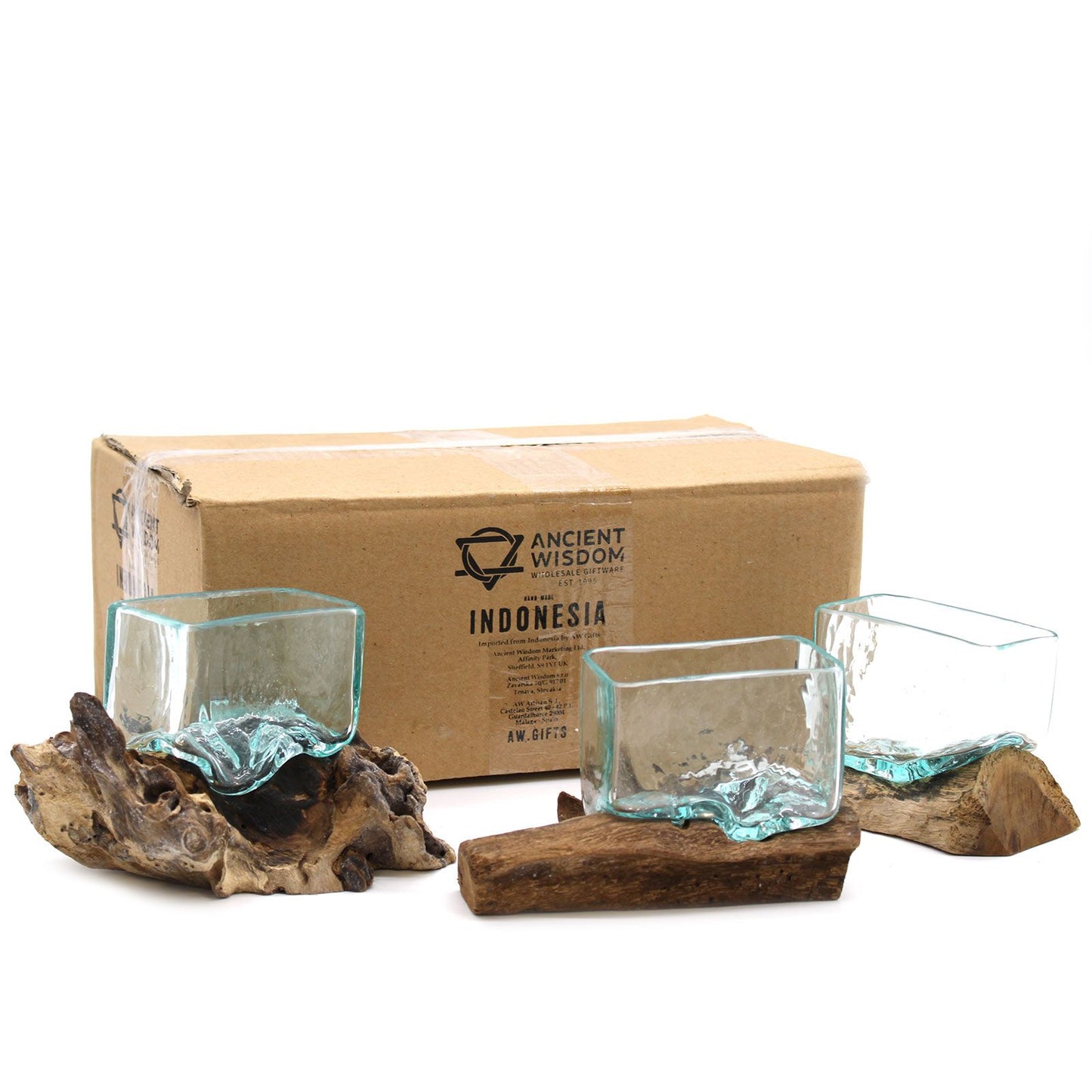 Molten Glass Tank on Wood with Stand Small Bowl