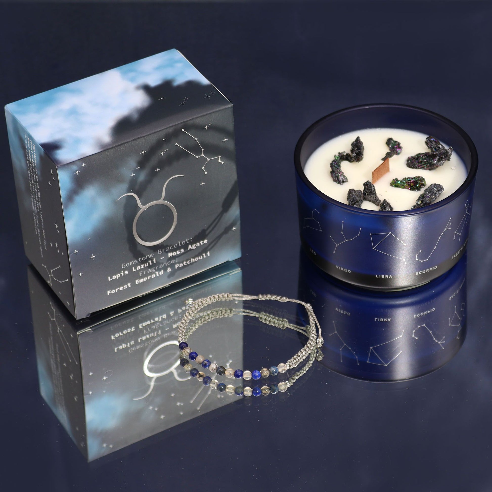Zodiac Crystal Candle with Gemstone Bracelet – Taurus