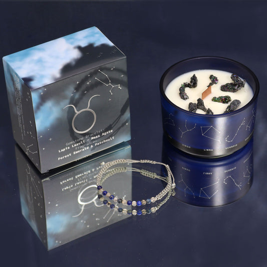 Zodiac Crystal Candle with Gemstone Bracelet – Taurus