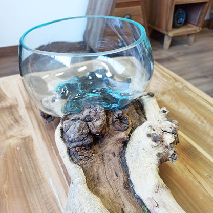 Molten Glass on Extra Large Double Wood Stand 70cm