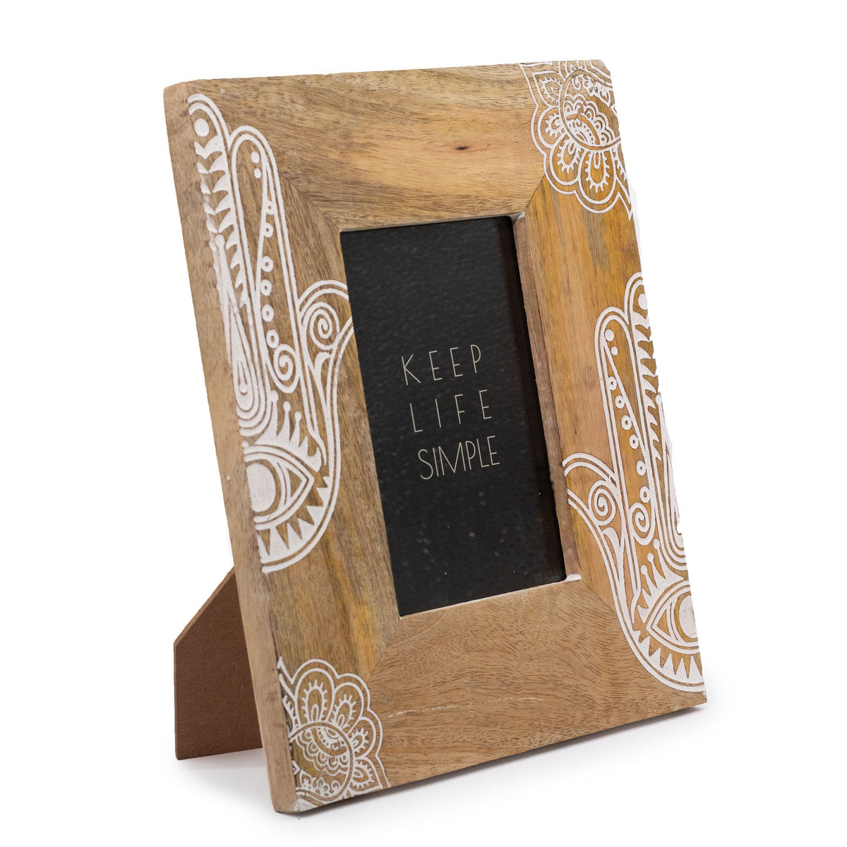 Hamsa Mango Wood Photo Frame 10x15cm – White Design