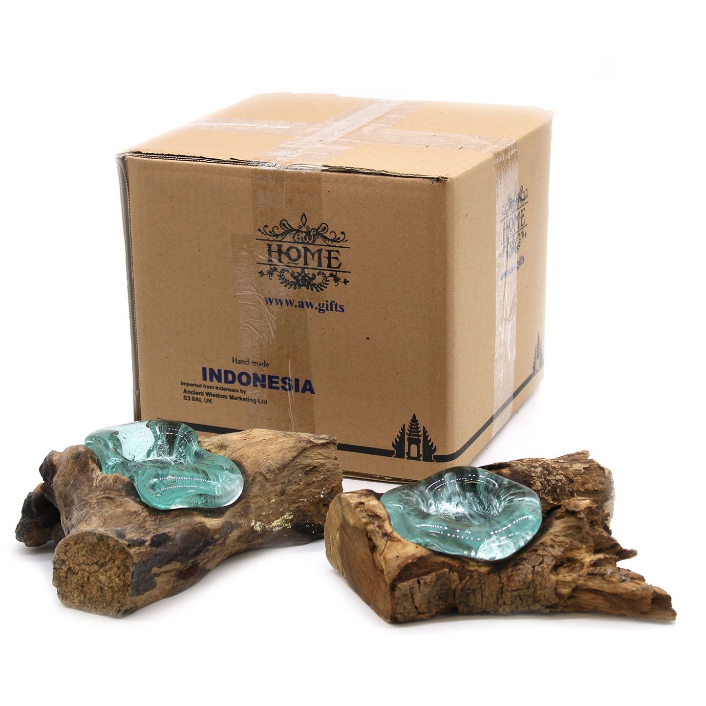 Molten Glass on Wood Candle Holder