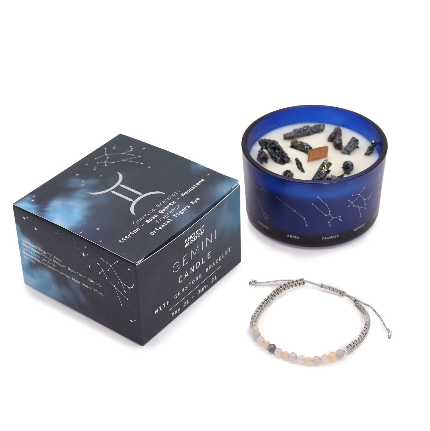 Zodiac Crystal Candle with Gemstone Bracelet – Gemini