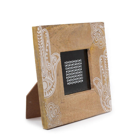 Hamsa Mango Wood Photo Frame 10x10cm – White Design