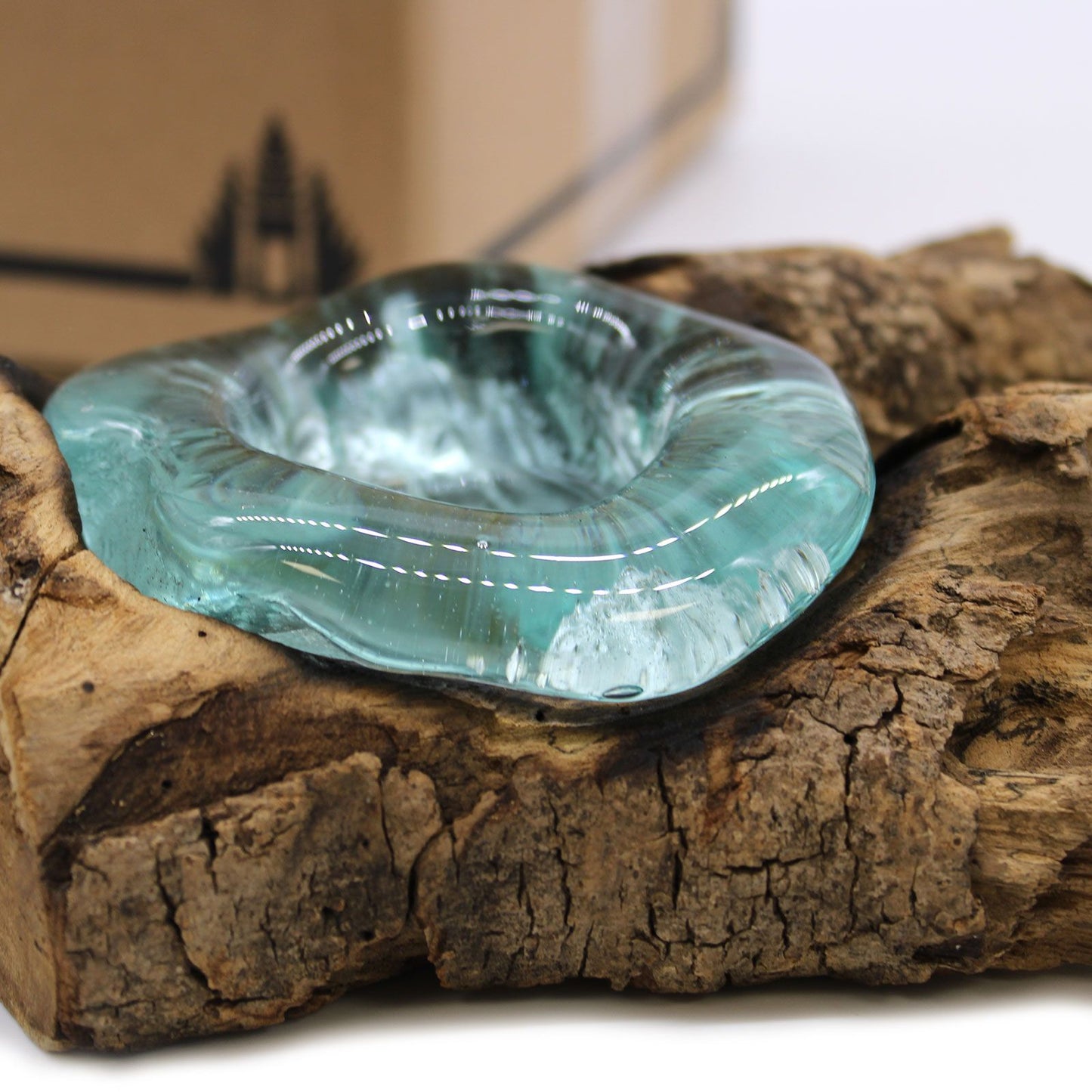 Molten Glass on Wood Candle Holder