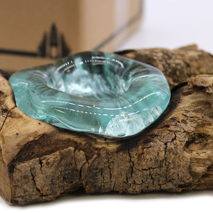 Molten Glass on Wood Candle Holder